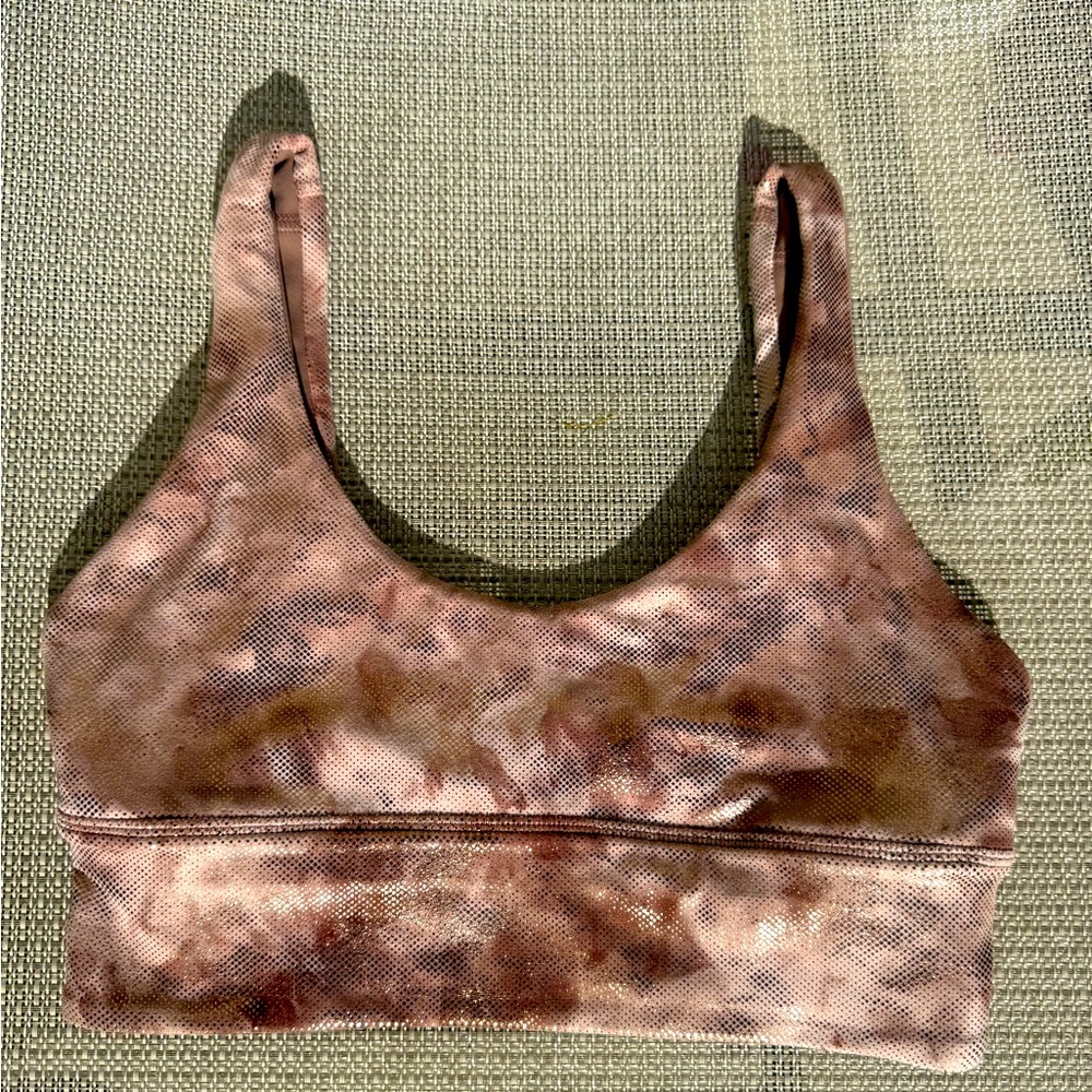 Lululemon Shine Align Sports Bra Top A/B Cup Size 4 
Gold Foil Reversible Tan Sm